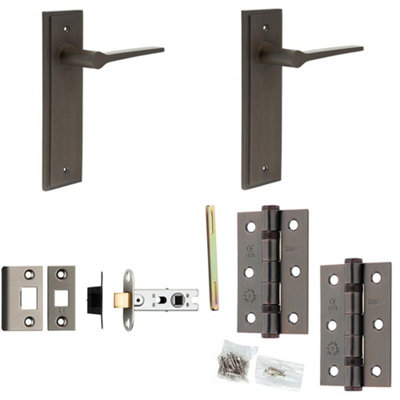 Door Handle & Latch Set Dark Bronze Slim Tapered Lever Latch Backplate
