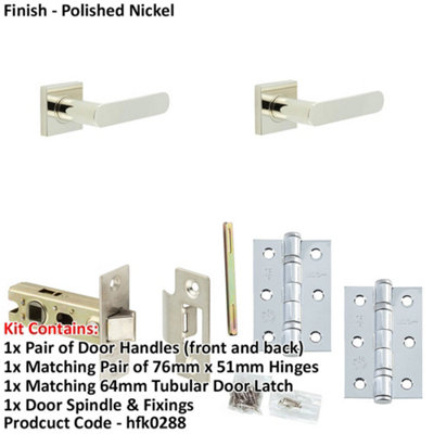 Door Handle & Latch Set Nickel Flat Lever Square Plain On Rose