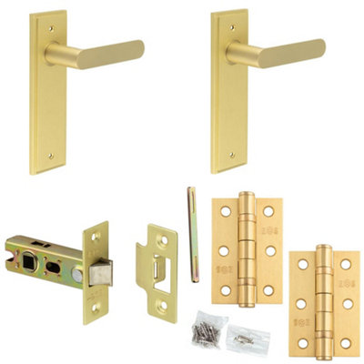 Door Handle & Latch Set Satin Brass Flat Lever Latch Backplate