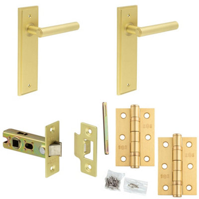 Door Handle & Latch Set Satin Brass Premium Rounded Lever Latch Backplate