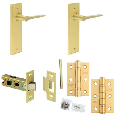 Door Handle & Latch Set Satin Brass Slim Tapered Lever Latch Backplate