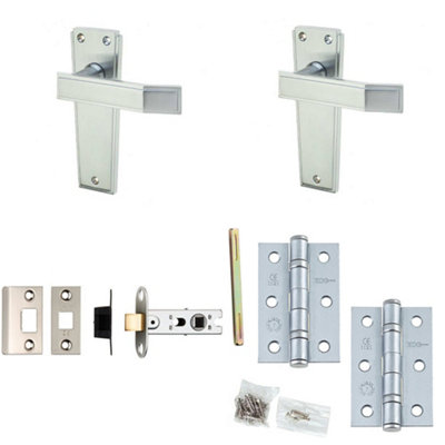 Door Handle & Latch Set Satin Chrome Flat Lever Latch Backplate