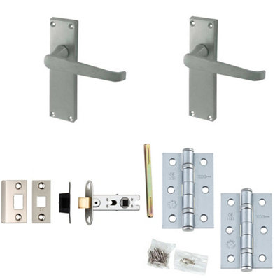 Door Handle & Latch Set Satin Chrome Flat Lever Latch Long Backplate