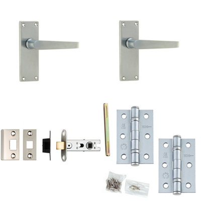 Door Handle & Latch Set Satin Chrome Flat Lever Latch Short Backplate