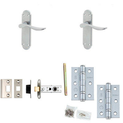 Door Handle & Latch Set - Satin Chrome Sculpted Lever Latch Backplate