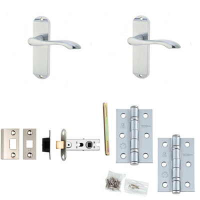Door Handle & Latch Set Satin Chrome Sculpted Lever Latch Backplate