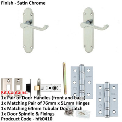 Door Handle & Latch Set Satin Chrome Sculpted Rounded Lever Latch Backplate