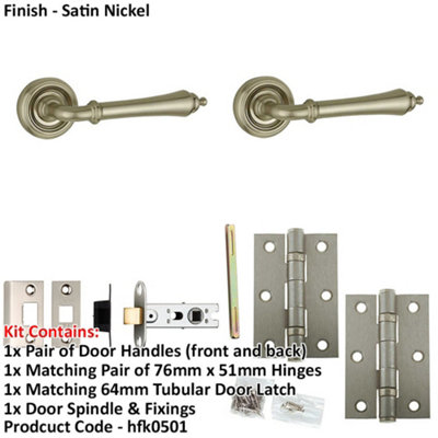 Door Handle & Latch Set Satin Nickel Convex Lever Round Recessed On Rose