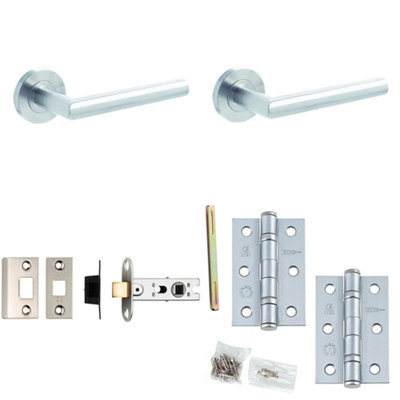 Door Handle & Latch Set Stainless Steel Mitred Premium Rounded Lever Round Plain On Rose