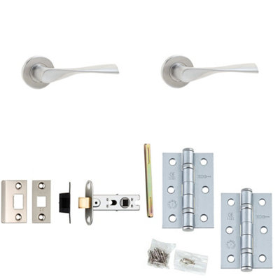Door Handle & Latch Set Stainless Steel Twisted Lever Round Plain On Rose