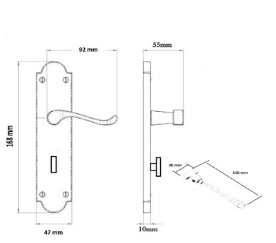 Door Handle Modern Scroll Epsom Brass Polish handles Latch  168 x42mm