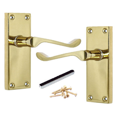 Door Handle Modern Victorian Scroll Brass handles Latch  118 x42mm