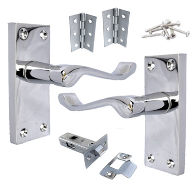 Door Handle Pack Scroll Lever Latch Hinges Chrome 118 x 40mm at B&Q