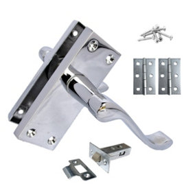 Door Handle Pack Scroll Lever Latch Hinges - Chrome 118 x 40mm