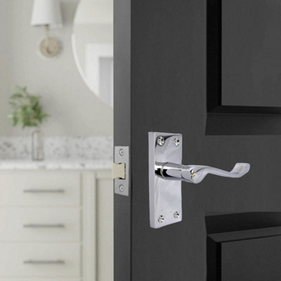 Door Handle Pack Scroll Lever Latch Hinges - Chrome 118 x 40mm