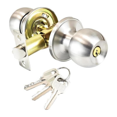 Door Handle, Round Knob Lock Door Lock, Key Lock, Latch Size 60/70mm