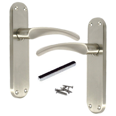 Door Handle Satin Finish - Arched Handles Modern Latch Interior Pairs 