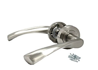 DOOR HANDLES 1 pairs MODERN SATIN FINISH ASTRID TWIST On Round Rose Handle