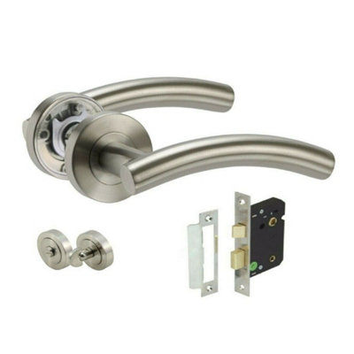 DOOR HANDLES Arched Satin Lever Handle, Bathroom, Thumbturn lock