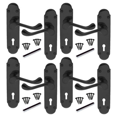 Door Handles Black Nickel Epsom Victorian Scroll Lever Lock 4 Pairs