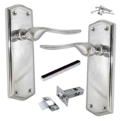 Door Handles CHROME Stellar Latch Set Shaped Backplate with Tubular Latch Price Comparisons | Compare The Build