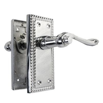 Door Handles Chrome Stylish Georgian Lever Latch Roped Edge Handles Pairs
