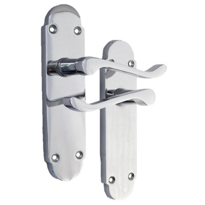 Door Handles Epsom Chrome Scroll Lever Victorian with Shaped Back Plate