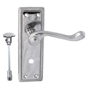 Door Handles Georgian Lever Bathroom Lock Roped Edge - Chrome 150mm x 50mm