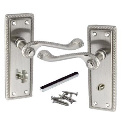 Door Handles Georgian Lever Bathroom Lock Roped Edge - Satin 150mm x 50mm