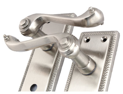 Door Handles Georgian Lever Bathroom Lock Roped Edge - Satin 150mm x 50mm