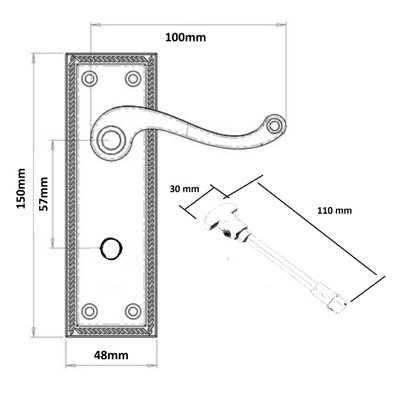 Door Handles Georgian Lever Bathroom Lock Roped Edge - Satin 150mm x 50mm