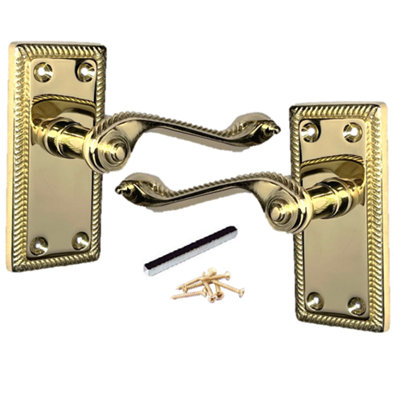 Door Handles Georgian Lever Latch Roped Edge - Brass 110mm x 50mm