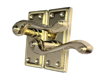 Pair Of Georgian Style Door Handles - Brass Finish, Roped Edge Lever Latches