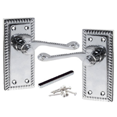 Door Handles Lever Latch Roped Edge Chrome 110mm x 50mm