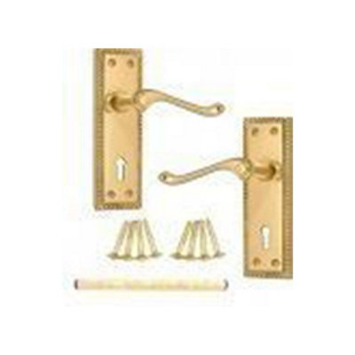 Door Handles Georgian Lever Lock Roped Edge - Brass 150mm x 50mm