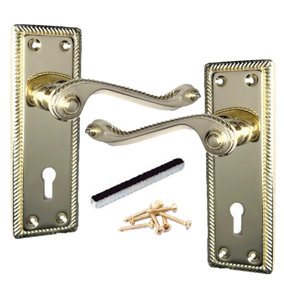 Door Handles Georgian Lever Lock Roped Edge - Brass 150mm x 50mm