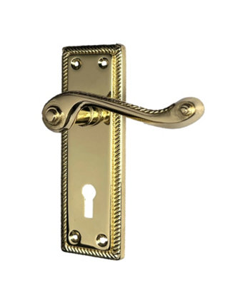 Door Handles Georgian Lever Lock Roped Edge - Brass 150mm x 50mm