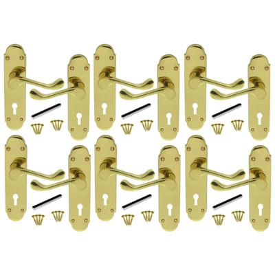 Door Handles Key Lock Brass Epsom Victorian Scroll Lever 6 Pairs