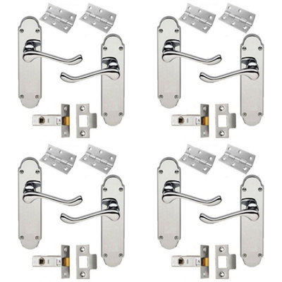 Door Handles Latch Pack Epsom Chrome Scroll Lever Victorian 4 Pairs