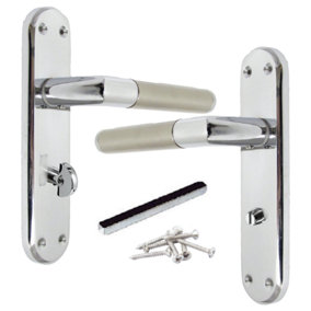 Door Handles Mitred Straight Lever Bath Lock Duo - Chrome Satin 180mm x 40mm