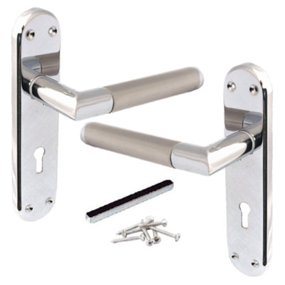 Door Handles Mitred Straight Lever Locks Duo Chrome Satin 180mm x