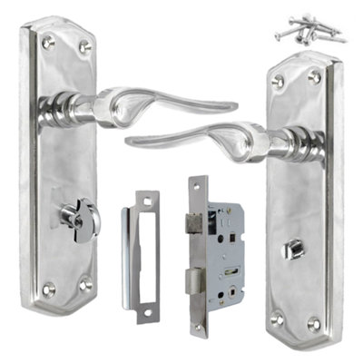 Door Handles Polished Chrome Stellar Bathroom Handles On Backplate ...