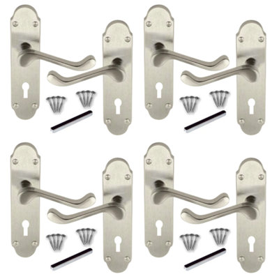 Door Handles Satin Epsom Victorian Scroll Lever Lock 4 Pairs