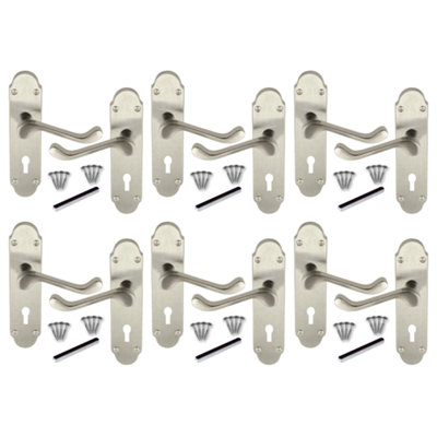 Door Handles Satin Epsom Victorian Scroll Lever Lock 6 Pairs