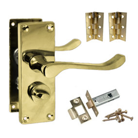 Door Handles Scroll Bathroom WC Privacy Lock - Brass 118 x 40mm Latch Pack