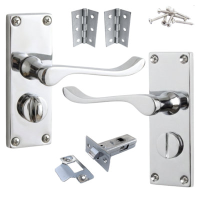 Door Handles Scroll Bathroom WC Privacy Lock - Chrome 118 x 40mm Latch Pack