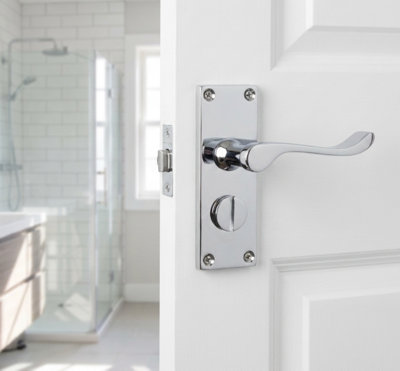 Door Handles Scroll Bathroom WC Privacy Lock - Chrome 118 x 40mm Latch Pack