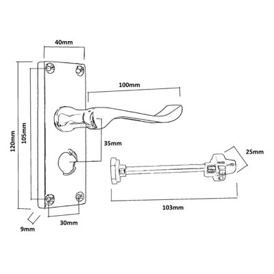 Door Handles Scroll Bathroom WC Privacy Lock - Chrome 118 x 40mm Latch Pack