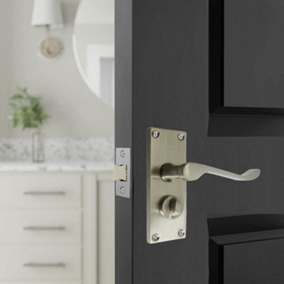 Door Handles Scroll Bathroom WC Privacy Lock - Satin 118 x 40mm Latch Pack