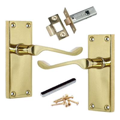 Door Handles Scroll Lever Internal Latch - Brass Pack 118 x 40mm | DIY ...